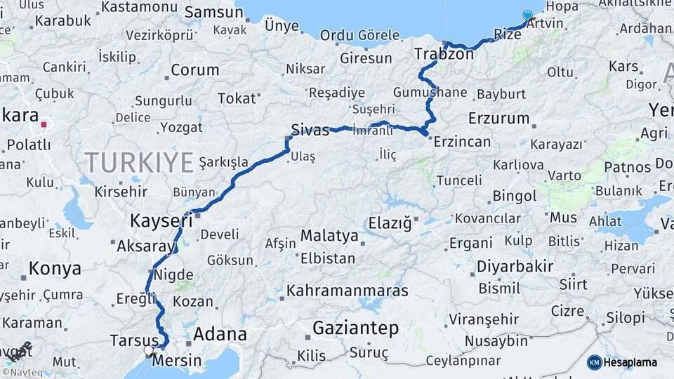 Rize Fındıklı Mersin Arası Kaç Km - Yol Haritası