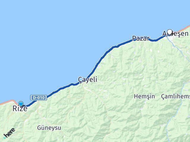 Rize Fırtına Ardeşen Arası Kaç Km - Yol Haritası