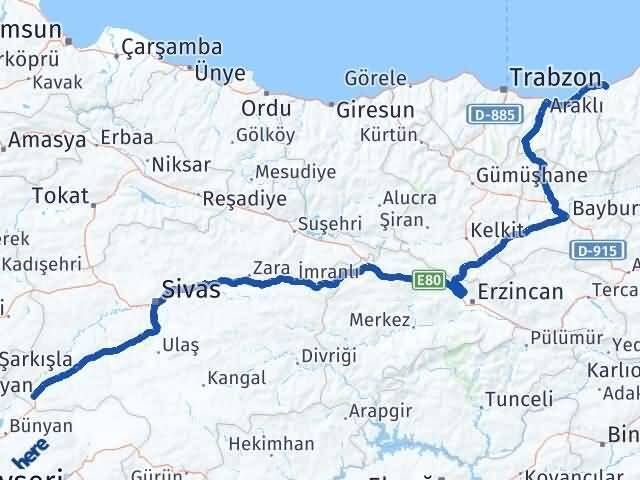 Rize Gemerek Sivas Arası Kaç Km - Yol Haritası