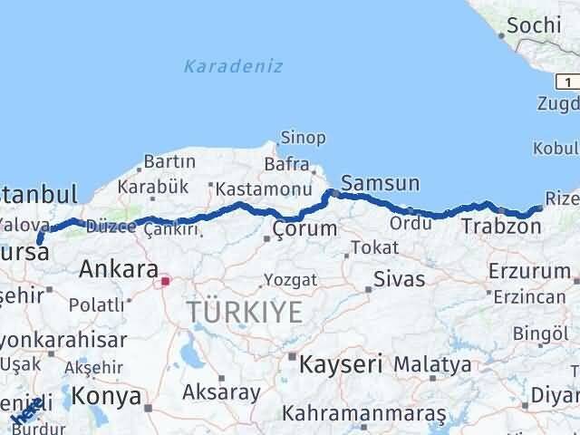 Rize Geyve Sakarya Arası Kaç Km - Yol Haritası