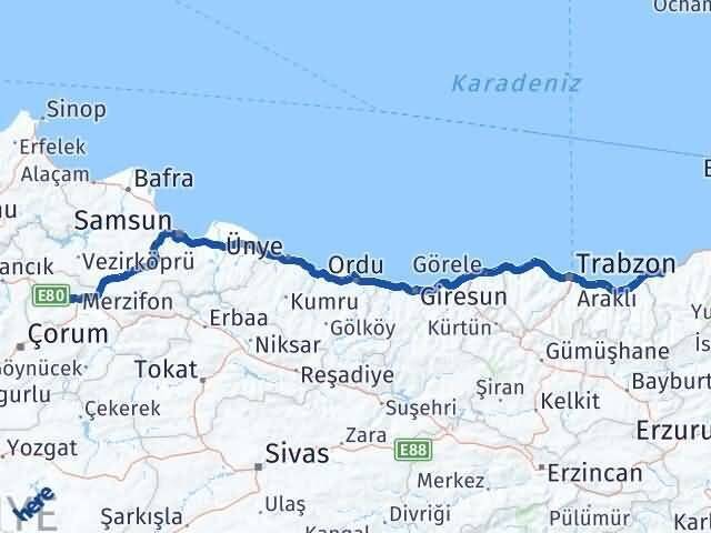 Rize Gümüşhacıköy Amasya Arası Kaç Km - Yol Haritası