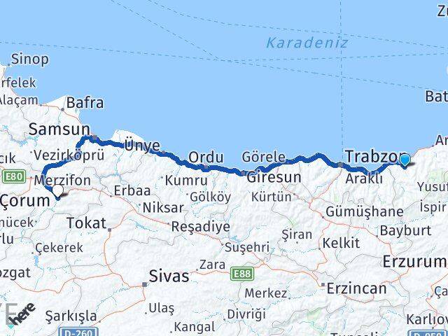 Rize Güneysu Amasya Arası Kaç Km - Yol Haritası