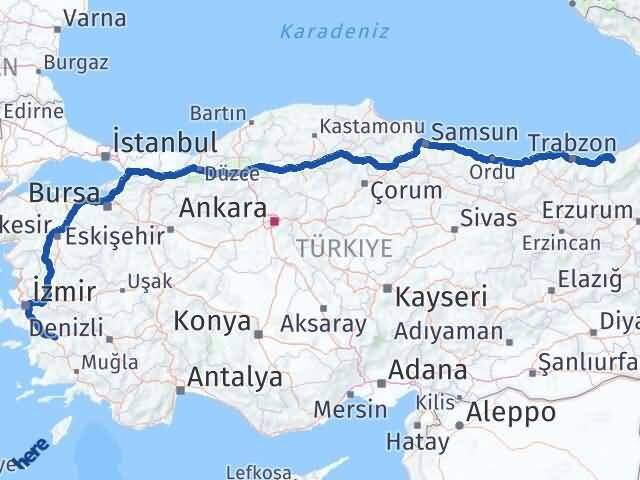 Rize Güneysu Aydın Arası Kaç Km - Yol Haritası