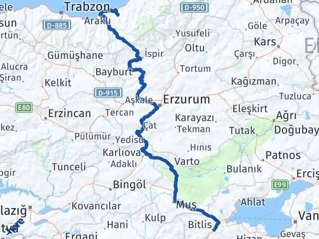 Rize Güneysu Bitlis Arası Kaç Km - Yol Haritası