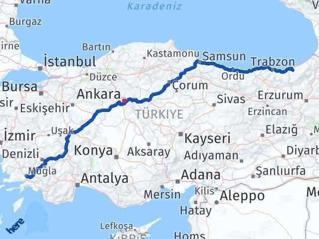 Rize Güneysu Muğla Arası Kaç Km - Yol Haritası