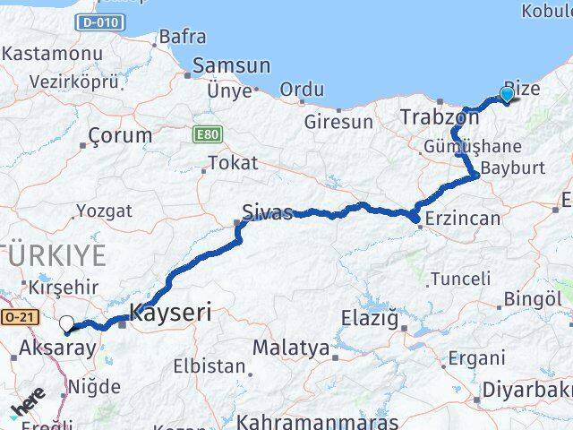 Rize Güneysu Nevşehir Arası Kaç Km - Yol Haritası