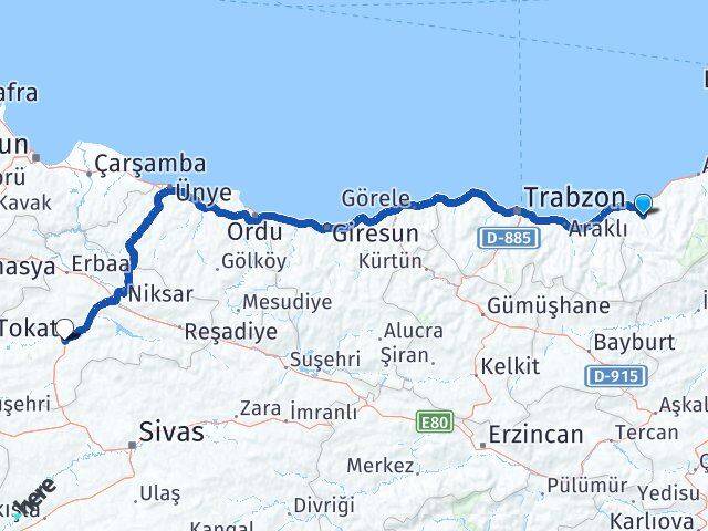 Rize Güneysu Tokat Arası Kaç Km - Yol Haritası