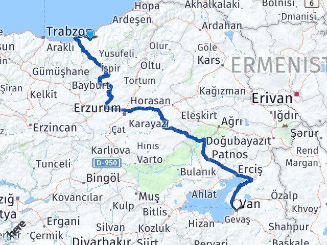 Rize Güneysu Van Arası Kaç Km - Yol Haritası
