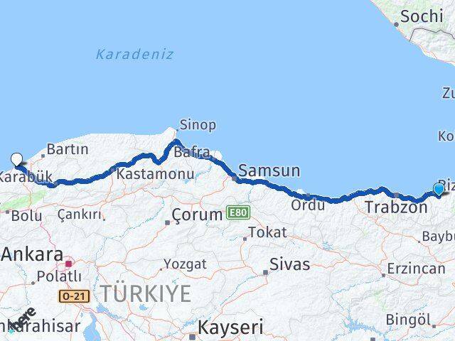 Rize Güneysu Zonguldak Arası Kaç Km - Yol Haritası