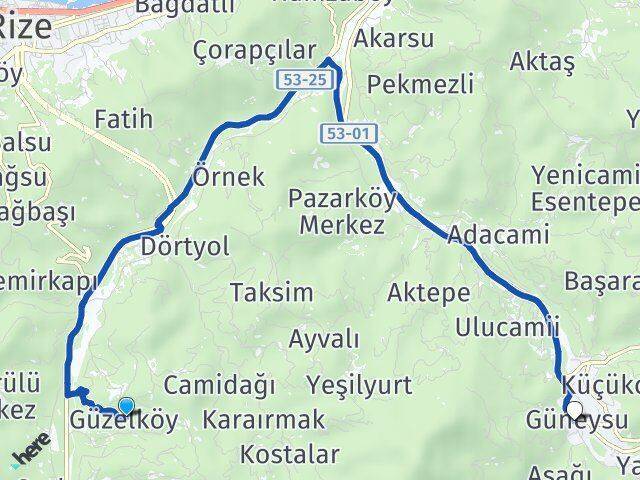 Güzelköy Güneysu Arası Kaç Km - Yol Tarifi