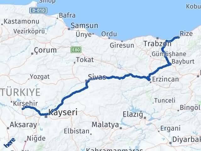 Rize Hacıbektaş Nevşehir Arası Kaç Km - Yol Haritası