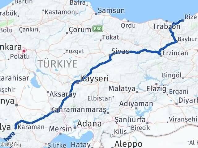 Rize Hadim Konya Arası Kaç Km - Yol Haritası