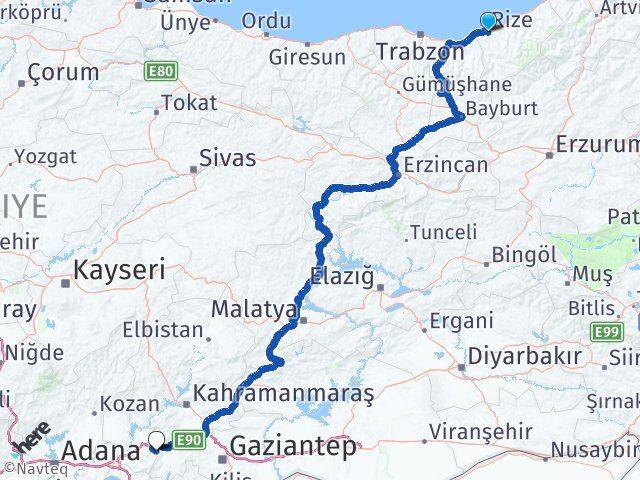 Rize Hasanbeyli Osmaniye Arası Kaç Km - Yol Haritası