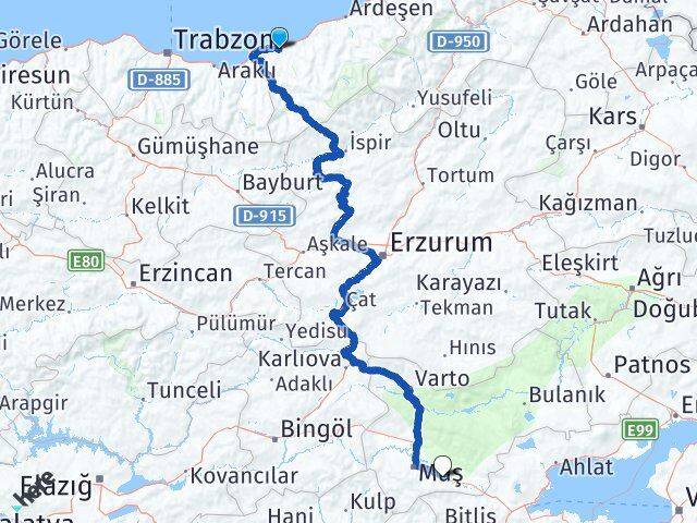 Rize Hasköy Muş Arası Kaç Km - Yol Haritası