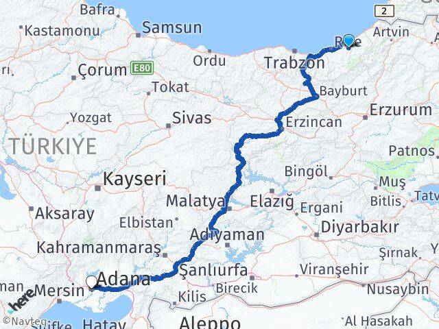 Rize Hemşin Adana Arası Kaç Km - Yol Haritası