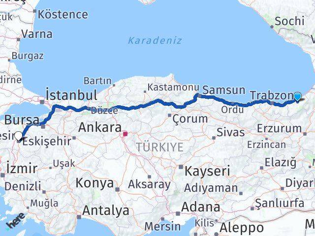 Rize Hemşin Balıkesir Arası Kaç Km - Yol Haritası