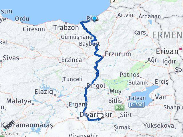 Rize Hemşin Batman Arası Kaç Km - Yol Haritası