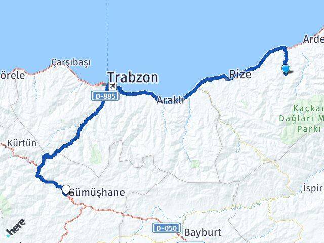 Rize Hemşin Gümüşhane Arası Kaç Km - Yol Haritası