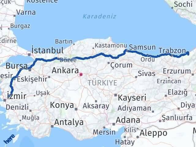 Rize Hemşin Manisa Arası Kaç Km - Yol Haritası