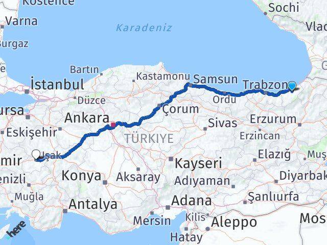 Rize Hemşin Uşak Arası Kaç Km - Yol Haritası