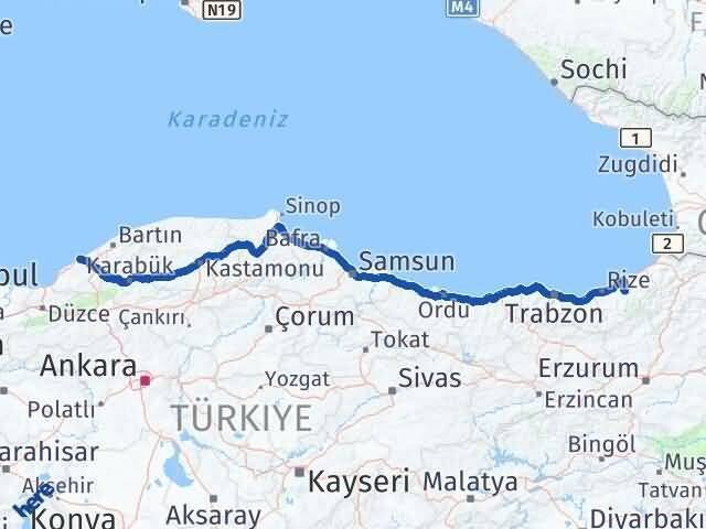 Rize Hemşin Zonguldak Arası Kaç Km - Yol Haritası
