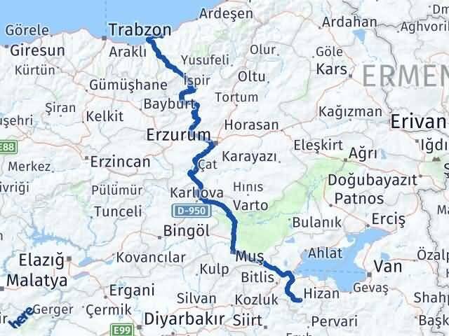 Rize Hizan Bitlis Arası Kaç Km - Yol Haritası