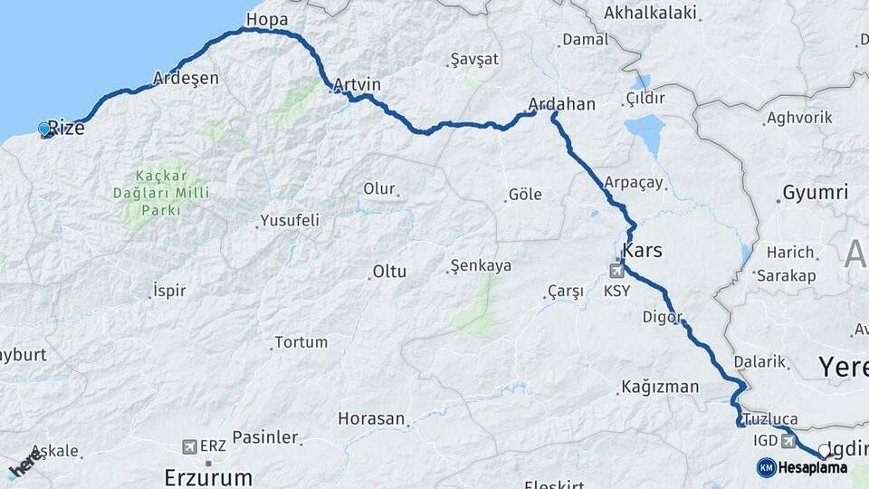 Rize Iğdır Arası Kaç Km - Yol Haritası