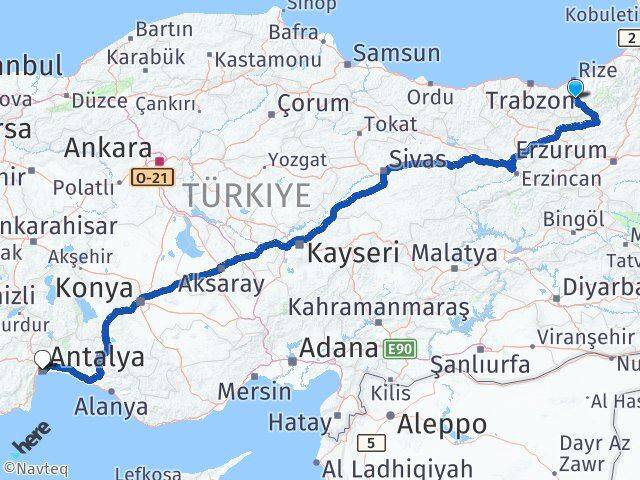 Rize İkizdere Antalya Arası Kaç Km - Yol Haritası