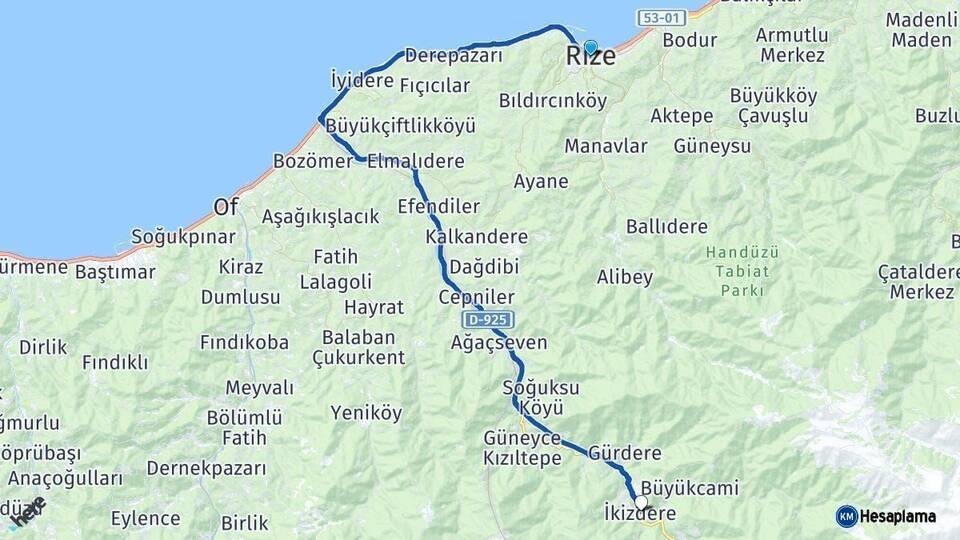 Rize İkizdere Arası Kaç Km - Yol Haritası