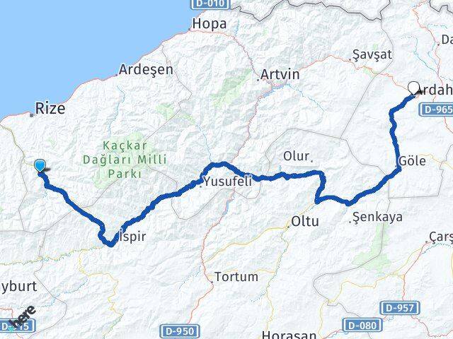 Rize İkizdere Ardahan Arası Kaç Km - Yol Haritası