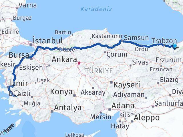 Rize İkizdere Aydın Arası Kaç Km - Yol Haritası