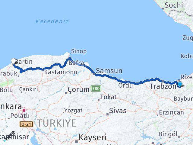 Rize İkizdere Bartın Arası Kaç Km - Yol Haritası
