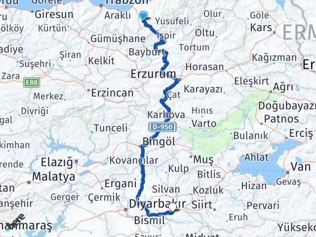 Rize İkizdere Batman Arası Kaç Km - Yol Haritası