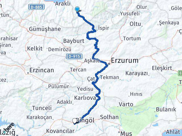 Rize İkizdere Bingöl Arası Kaç Km - Yol Haritası