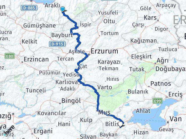 Rize İkizdere Bitlis Arası Kaç Km - Yol Haritası