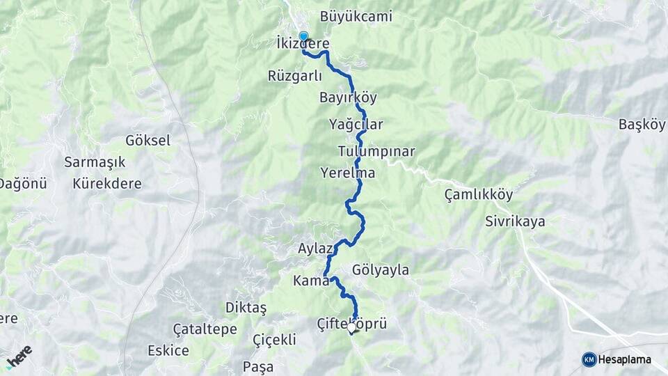Rize İkizdere Çifteköprü İkizdere Arası Kaç Km - Yol Haritası