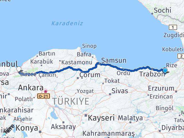 Rize İkizdere Düzce Arası Kaç Km - Yol Haritası
