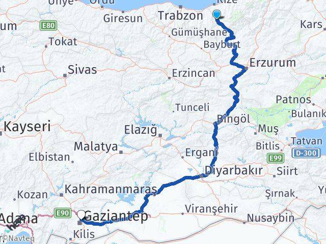 Rize İkizdere Gaziantep Arası Kaç Km - Yol Haritası
