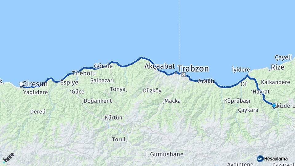 Rize İkizdere Giresun Arası Kaç Km - Yol Haritası