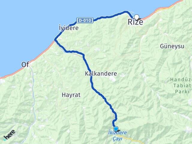 Rize İkizdere Güneyce Arası Kaç Km - Yol Haritası