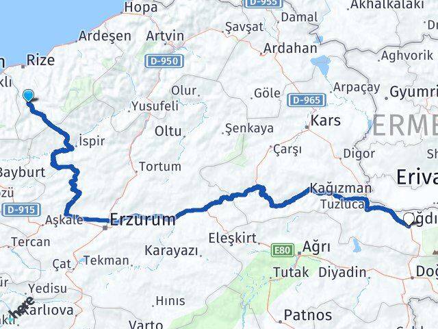 Rize İkizdere Iğdır Arası Kaç Km - Yol Haritası