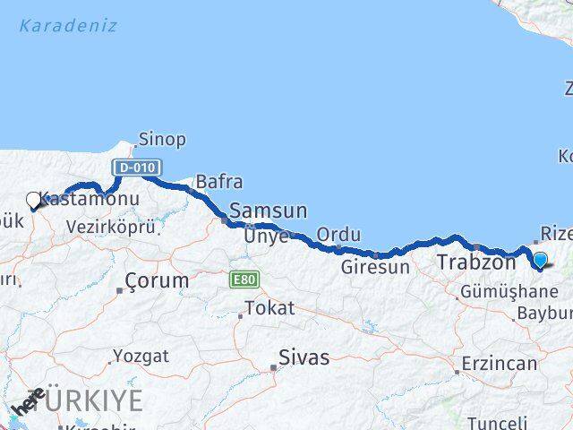Rize İkizdere Kastamonu Arası Kaç Km - Yol Haritası