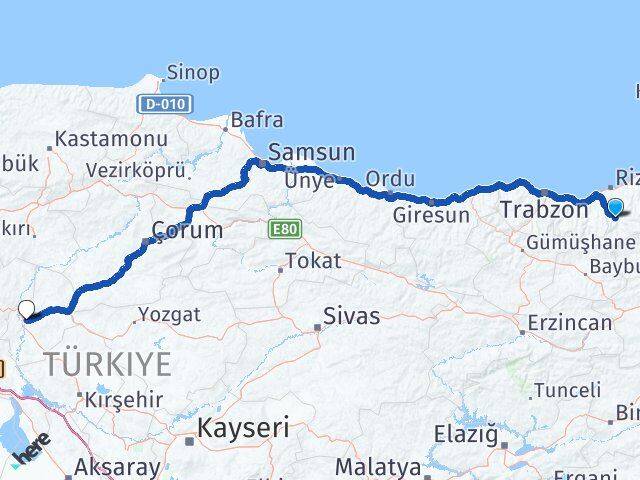 Rize İkizdere Kırıkkale Arası Kaç Km - Yol Haritası