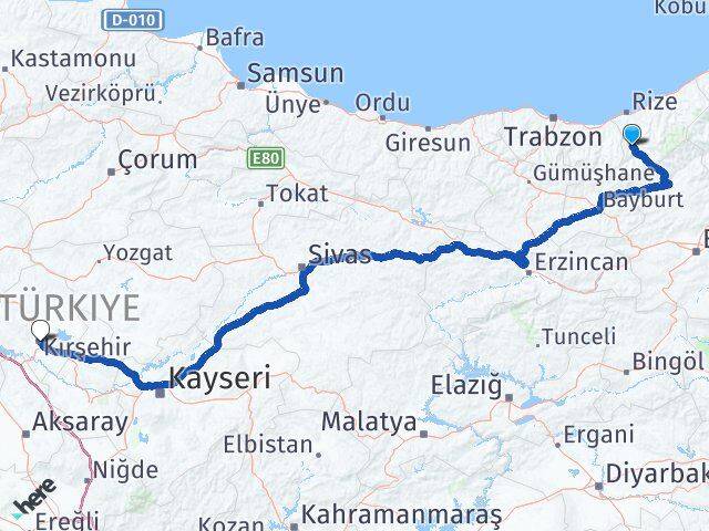 Rize İkizdere Kırşehir Arası Kaç Km - Yol Haritası