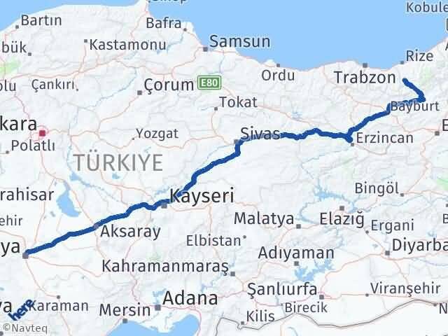 Rize İkizdere Konya Arası Kaç Km - Yol Haritası