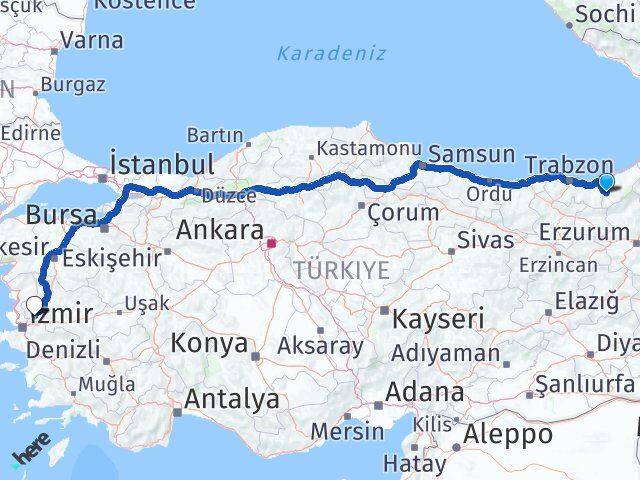 Rize İkizdere Manisa Arası Kaç Km - Yol Haritası