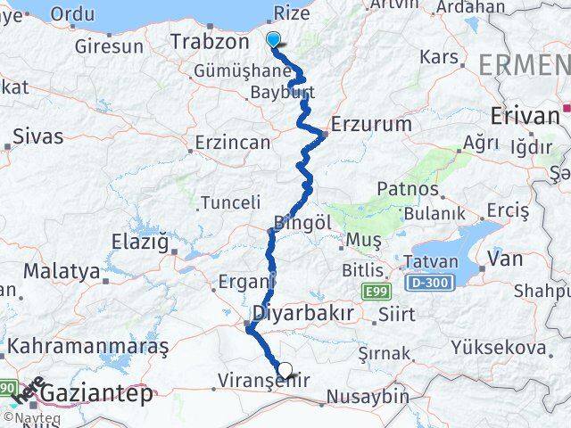 Rize İkizdere Mardin Arası Kaç Km - Yol Haritası