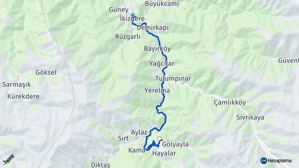 Rize İkizdere Meşeköy İkizdere Arası Kaç Km - Yol Haritası