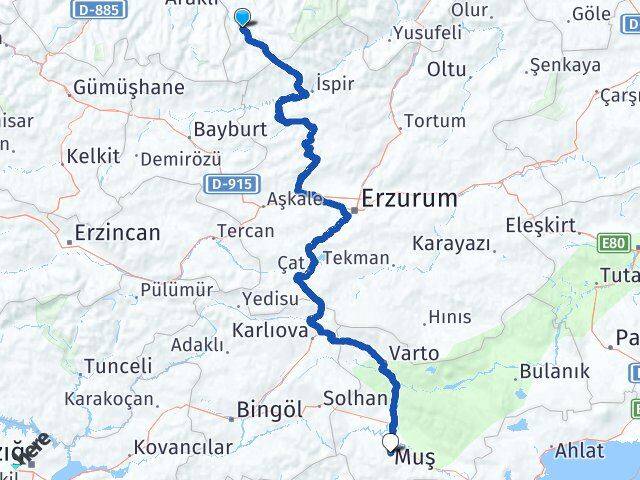 Rize İkizdere Muş Arası Kaç Km - Yol Haritası
