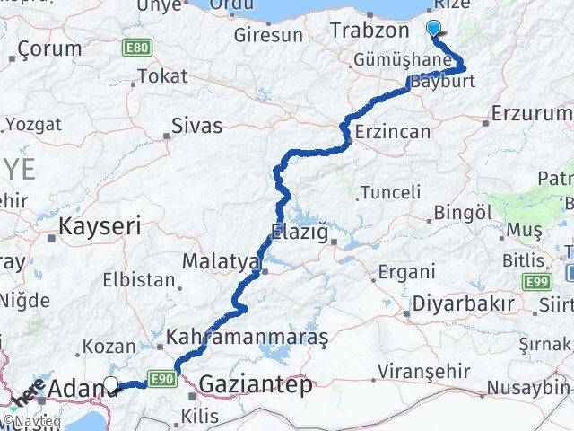 Rize İkizdere Osmaniye Arası Kaç Km - Yol Haritası